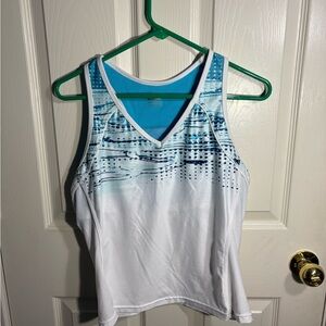 Nike FIT DRY White and Blue Active Tank with Shelf Bra.